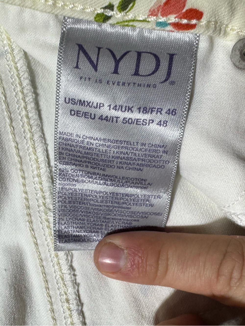 NYDJ Jeans Womens 14 Lift x Tuck Technology Skinny Capri Floral Print White NEW - Picture 7 of 16